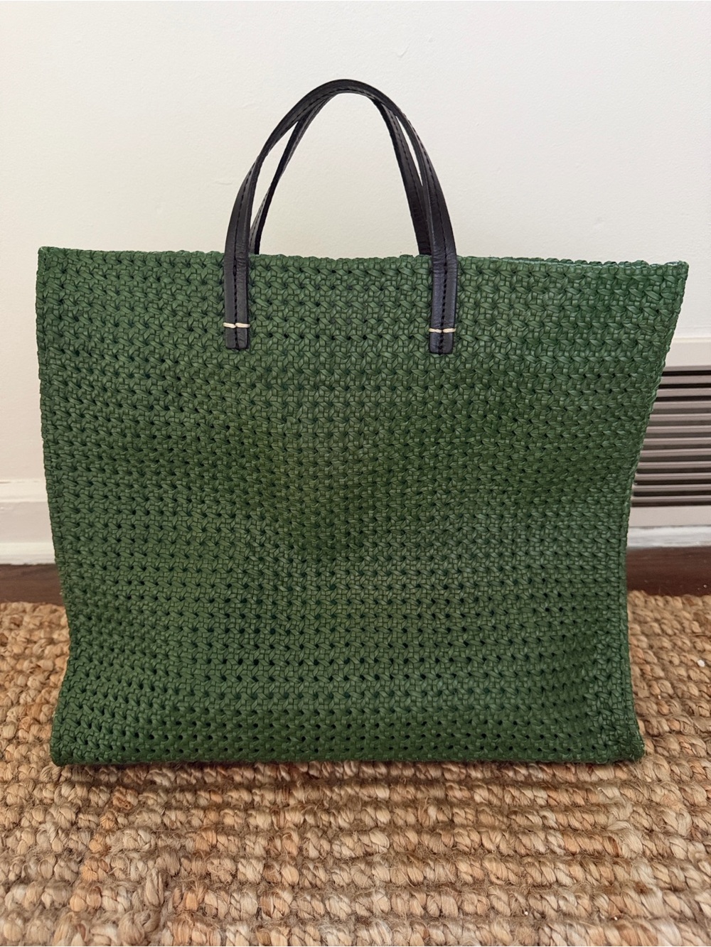Clare V. Simple Tote in Evergreen Rattan. Handwoven